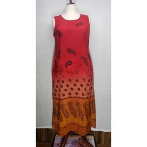 Title: Vintage 90s Kathie Lee Paisley Maxi Dress L Red Boho Grunge Fairy